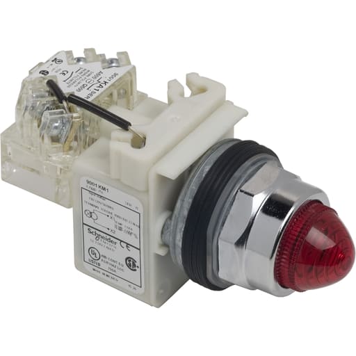 Square-D / Schneider - Square D 9001KT1R9 30 mm 120 VAC Red Lens Metal Bezel Push to Test Round Pilot Light