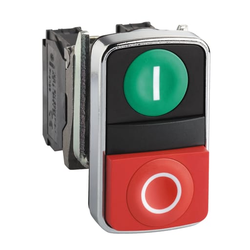 Square-D / Schneider - Square D XB4BL73415 22 mm 600 VAC 1.2 Amp 1NO 1NC Green Flush/Red Projecting Illuminated Double Headed Push Button