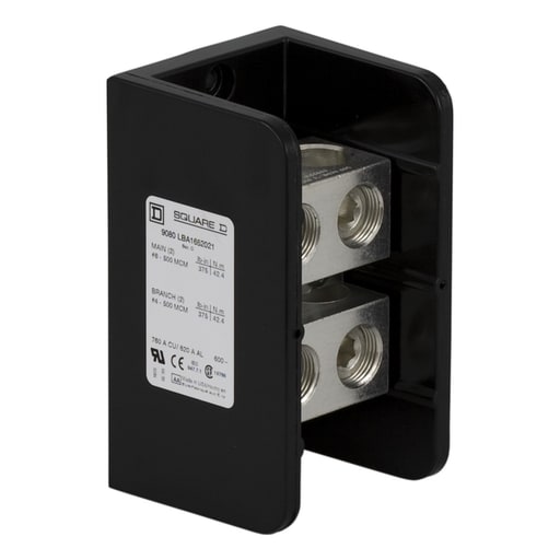 Square-D / Schneider - Square D 9080LBA165202 620 Amp 600 Volt 4 AWG to 350 MCM Primary Phenolic 1-Pole Standard Power Distribution Block