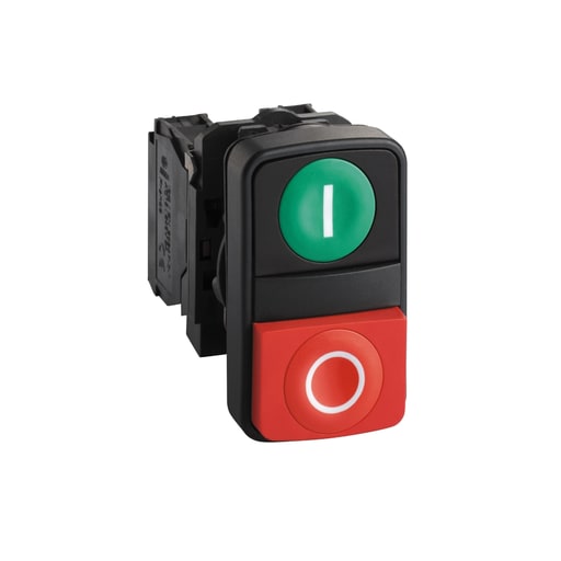 Square-D / Schneider - Square D XB5AL73415 Green/Red Plastic Flush/Projecting 2-Head Push Button