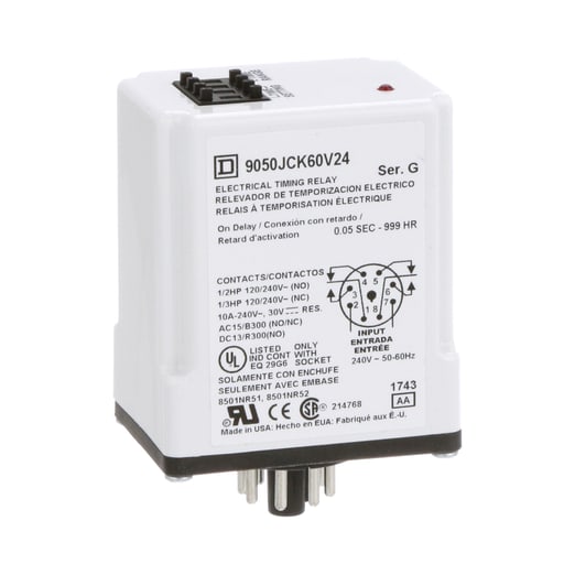 Square-D / Schneider - Square D 9050JCK60V24 240 VAC Coil 10 Amp DPDT Plug-In Socket Mount AC Timing Relay