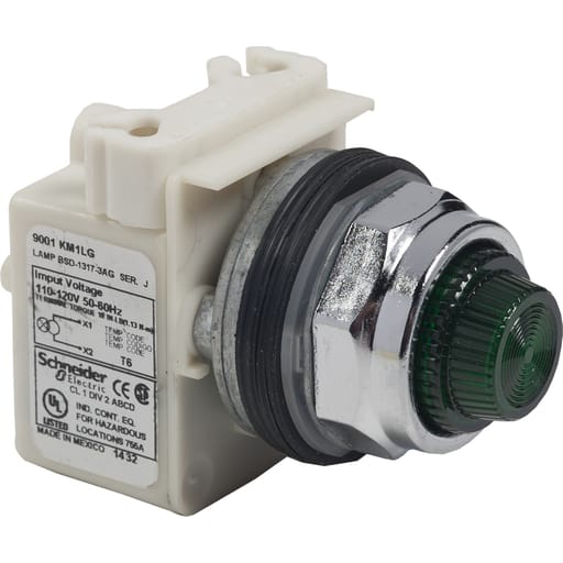 Square-D / Schneider - Square D 9001KP1G6 30 mm 120 VAC Green Lens Metal Bezel Standard Round Pilot Light