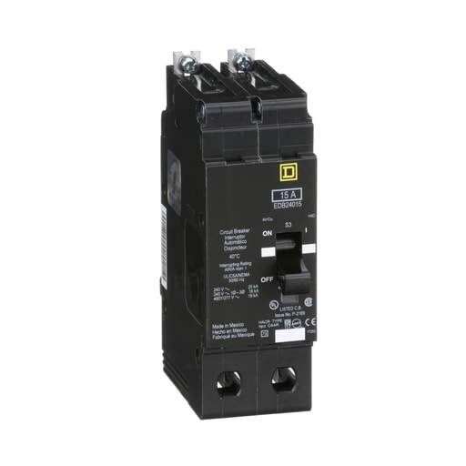 Square D EDB24015 2-Pole 15 Amp 480 Star/277 Volt Thermal Magnetic Miniature Circuit Breaker
