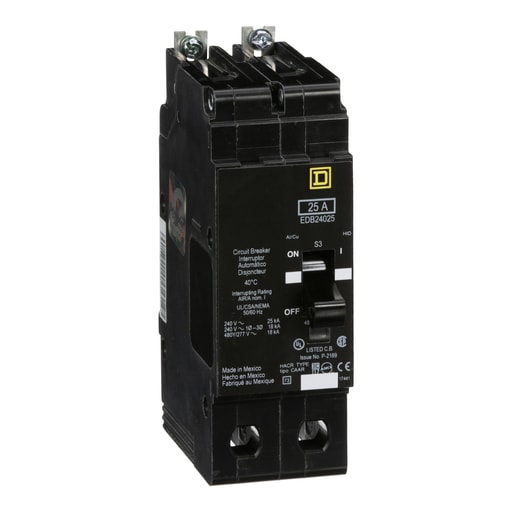 Square-D / Schneider - Square D EDB24025 2-Pole 25 Amp 480 Star/277 Volt Thermal Magnetic Miniature Circuit Breaker