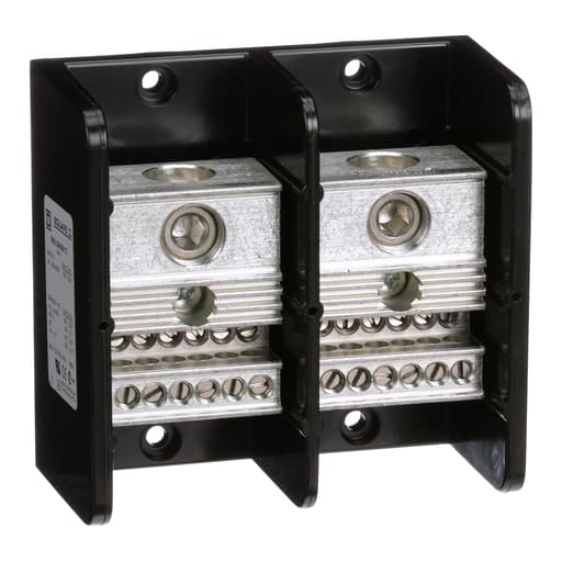 Square-D / Schneider - Square D 9080LBA265112 380 Amp 600 Volt 4 AWG to 500 MCM Primary Phenolic 2-Pole Standard Power Distribution Block