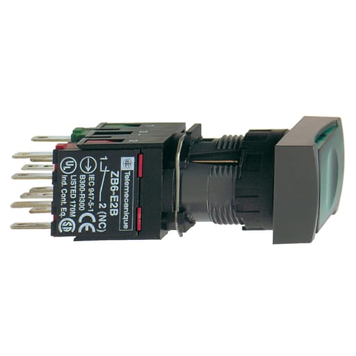 Square-D / Schneider - Square D XB6DW3B1B 16 mm 240 VAC 1.5 Amp 1NO Green Rectangular Flush Return Illuminated Push Button