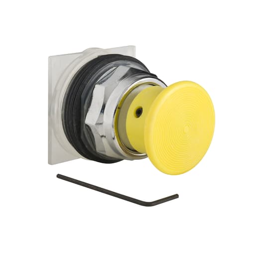Square-D / Schneider - Square D 9001KR24Y 30 mm Yellow Body Metal Bezel Momentary Mushroom Round Non-Illuminated Push Button Operator