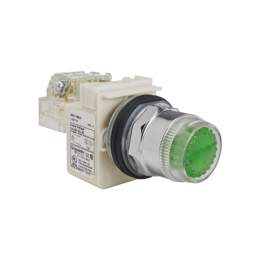 Square-D / Schneider - Square D 9001K1L35G 30 mm Green Body Metal Bezel Momentary Full Guarded Round Illuminated Push Button Operator