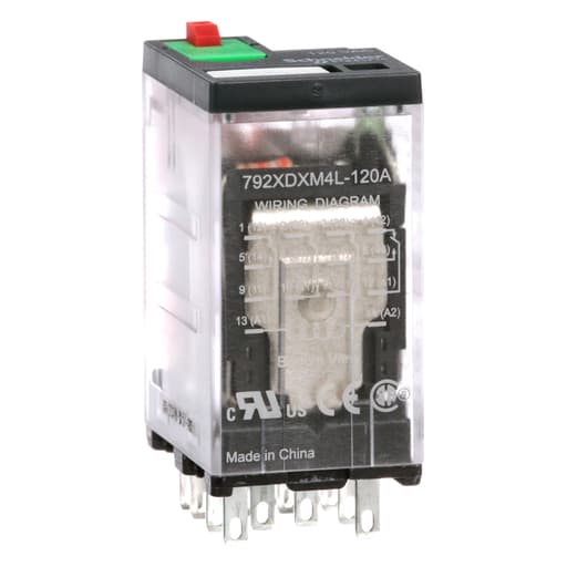 Square-D / Schneider - Square-D 792XDXM4L120A Power Relay, Legacy, 4PDT, 6A, 120 VAC, Cover w/ Locking Push Button & LED