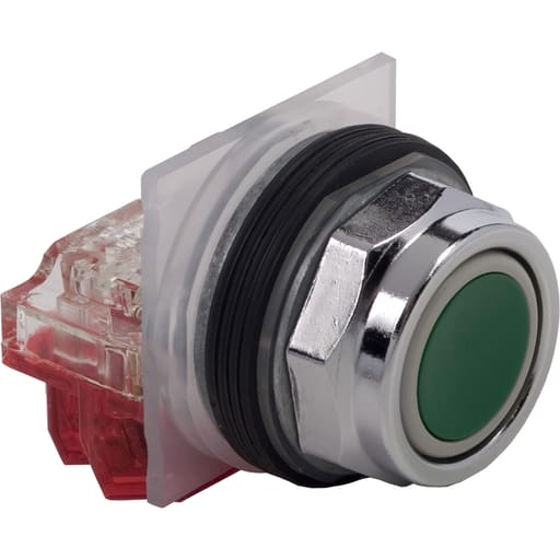 Square-D / Schneider - Square D 9001KR1GH6 30 mm 600 VAC Momentary 1NC Green Lens Chrome Plated Metal Bezel Non-Illuminated Push Button