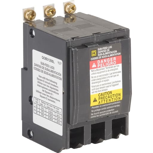 Square-D / Schneider - Square D QOB3125SL 3-Pole 125 Amp Bolt-On Circuit Breaker Sub Feed Lug Device