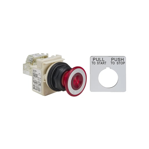 Square-D / Schneider - Square D 9001SKR9P1RH13 30 mm 600 VAC 2-Position 1NO 1NC Red Body Plastic Bezel Push-Pull Illuminated Push Button