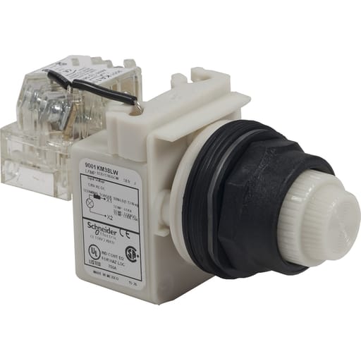 Square-D / Schneider - Square D 9001SKT38LWW31 30 mm 120 VAC/VDC White Lens Plastic Bezel LED Push to Test Pilot Light