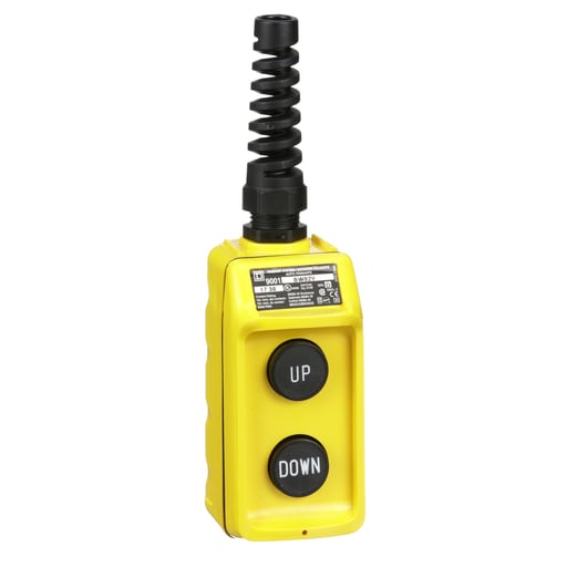 Square-D / Schneider - Square D 9001BW92Y 600 VAC/VDC 5 Amp 2NO Yellow Thermoplastic NEMA 1/3/3R/4/4X 2-Button 1-Speed Pendant Station