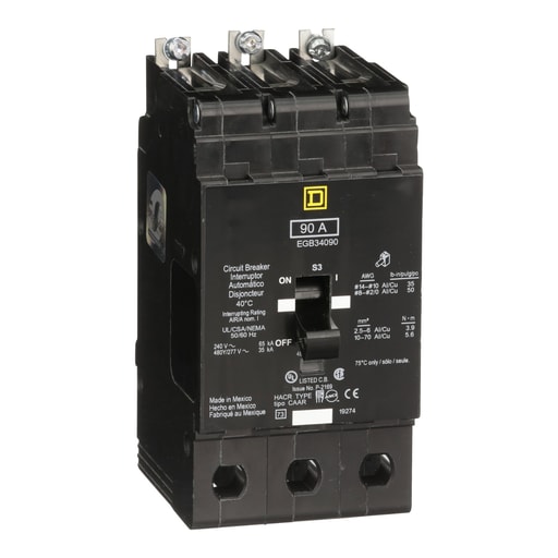 Square-D / Schneider - Square D EGB34090 3-Pole 90 Amp 480 Star/277 Volt Thermal Magnetic Miniature Circuit Breaker