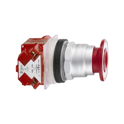 Square-D / Schneider - Square D 9001KR9RH6 30 mm Red Body Chrome Plated Metal Bezel 2-Position Mushroom Non-Illuminated Push-Pull Operator