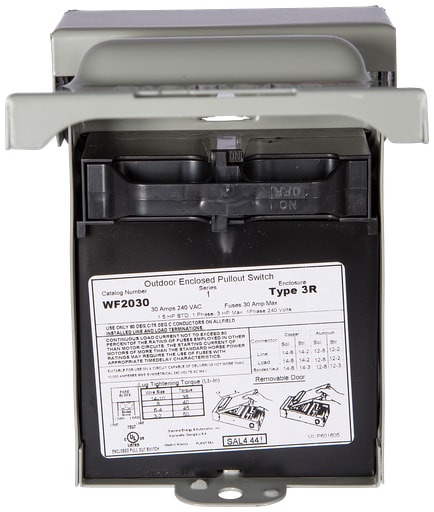 Siemens - Siemens WF2030GFCI 240V 30A 3hp Steel Fusible AC Disconnect w/ 15A GFCI Receptacle, 1-Phase, NEMA-3R