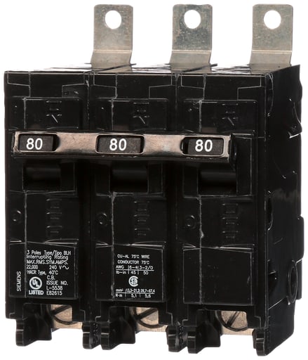 Siemens - Siemens B380H 3-Pole 80 Amp 240 Volt 22 kA Bolt-On Molded Circuit Breaker
