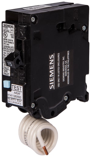 Siemens - Siemens Q115DF 1-Pole 15A 120V AC Dual Function Arc Fault/Ground Fault (AFCI/GFCI) Circuit Breaker, Plug-On, 10kA