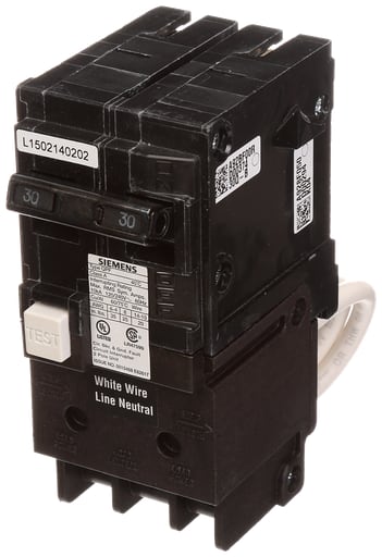 Siemens - Siemens QF220A 2-Pole 20A 120/240 VAC Ground Fault Circuit Interrupter (GFCI) Breaker, Plug-On, 10kA, 5mA