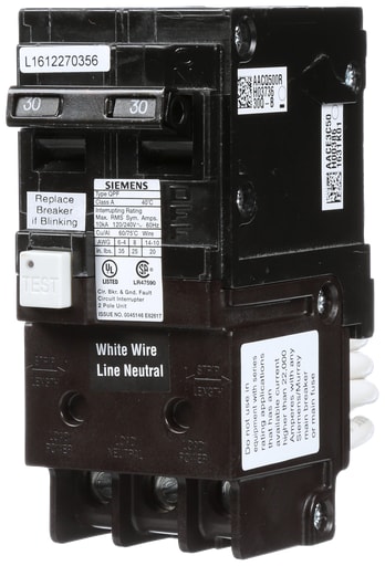 Siemens - Siemens QF230A 2-Pole 30A 120/240 VAC Ground Fault Circuit Interrupter (GFCI) Breaker, Plug-On, 10kA, 5mA