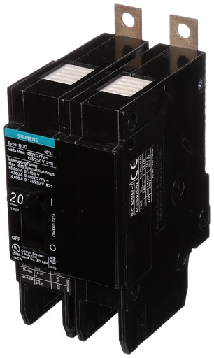 Siemens - Siemens BQD220 2-Pole 20 Amp 480 VAC 14 kA Circuit Breaker