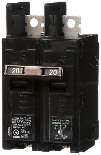 Siemens - Siemens BQ2B020 2-Pole 20 Amp 120/240 Volt 10 K Circuit Breaker
