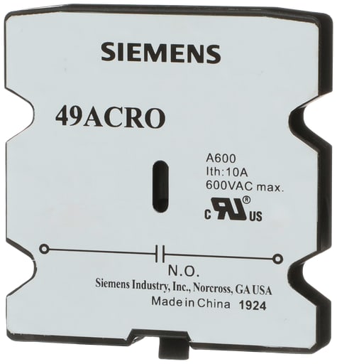 Siemens - Siemens 49ACR0 20 to 60 Amp 1NO Contactor Auxiliary Contact Kit