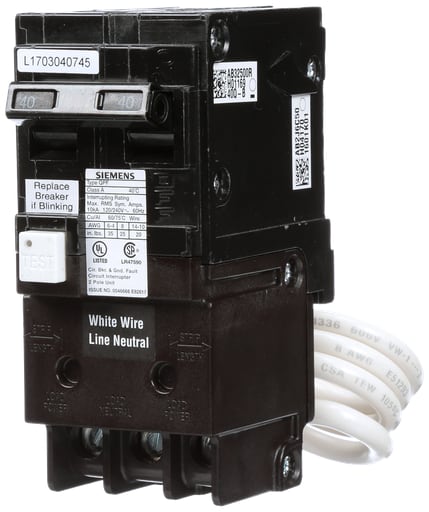 Siemens - Siemens QF240A 2-Pole 40A 120/240 VAC Ground Fault Circuit Interrupter (GFCI) Breaker, Plug-On, 10kA, 5mA