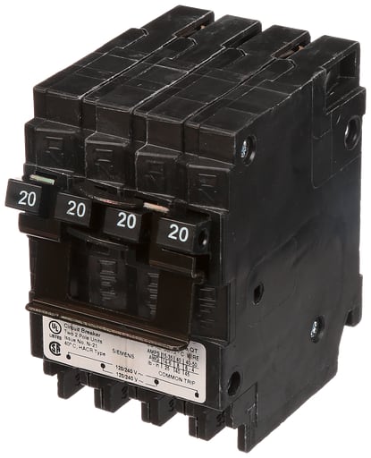 Siemens - Siemens Q22020CT Triplex Circuit Breaker, Single-Pole 20A, 2-Pole 20A Common-Trip, 120/240V AC, Plug-In, 10kA