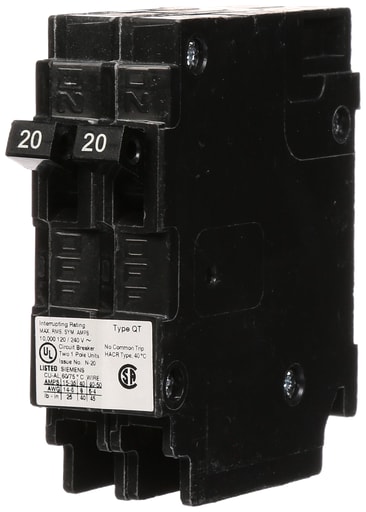 Siemens - Siemens Q2020NC 1-Pole 20A-20A 120V AC Duplex Circuit Breaker, Plug-In, 10kA, Non-CTL