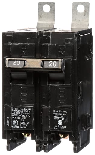 Siemens - Siemens B220HH 2-Pole 20 Amp 120/240 VAC 65 kA Bolt-On Molded Case Circuit Breaker
