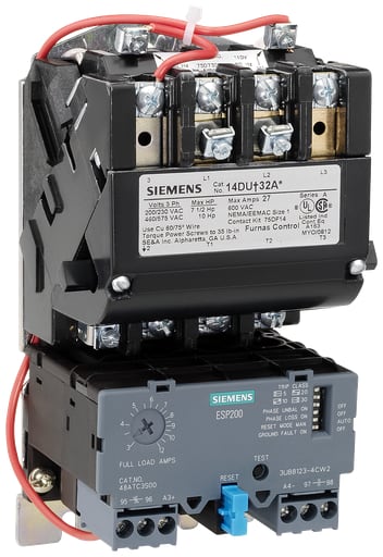 Siemens - Siemens 14DUD32AF 120 VAC 5.5 to 22 Amp 10 Hp 3-Phase 3-Pole Size 1 Non-Reversing NEMA Motor Starter