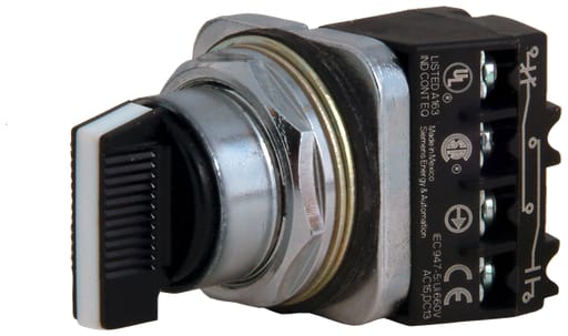 Siemens - Siemens 52SA2CABA1 30 mm 600 VAC 3-Position 1NO 1NC White Metal Bezel Maintained Non-Illuminated Selector Switch