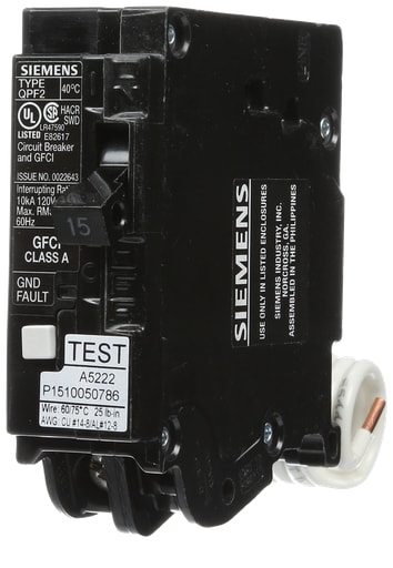 Siemens - Siemens QF115A 1-Pole 15 Amp 120 VAC 10 kA Ground Fault Circuit Interrupter