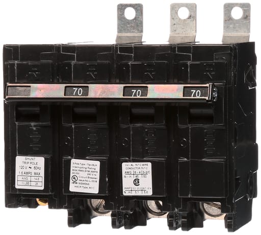 Siemens - Siemens B370H00S01 240 Volt 70 Amp 22 kaic 3-Pole Type BLH Circuit Breaker with 120 Volt Shunt
