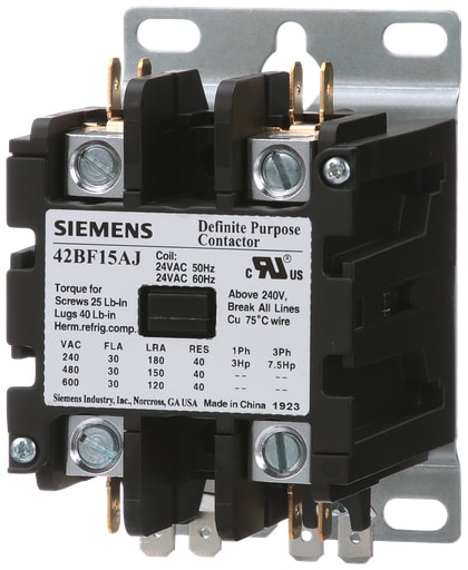 Siemens - Siemens 42BF15AF 2-Pole 600 VAC 120 VAC Coil 180 Amp 5 Hp Open Type Definite Purpose Contactor