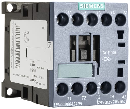 Siemens - Siemens LEN00B004120B 110/120 VAC 20 Amp 4-Pole 4NO Open Electrically Held Lighting Contactor