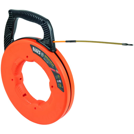 Klein Tool - Klein 56351 1/4" Wide Fiberglass Fish Tape, 100ft (30m) Tape, Spiral Steel Leader