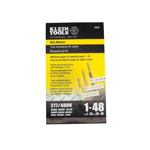 Klein Tool - Klein 56252 Wire Marker Book, 277/480V 3 Phase Color Markers (Brown, Orange & Yellow), Numerals 1-48