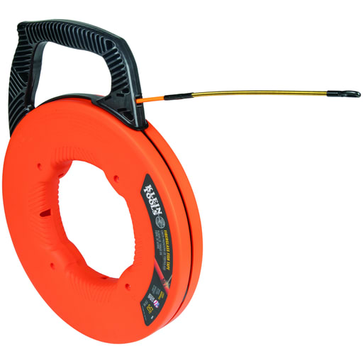 Klein Tool - Klein 56350 1/4" Wide Fiberglass Fish Tape, 50ft (15m) Tape, Spiral Steel Leader