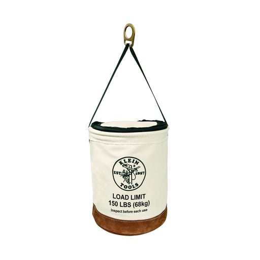 Klein Tool - Klein 5104CLR22 Canvas Bucket w/ Drawstring Close, 22" Height, Heavy Duty D-Ring, 150 lb Max Load