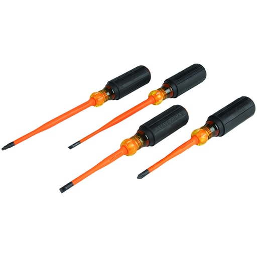 Klein Tool - Klein 33734INS Screwdriver Set, Slim-Tip Insulated Phillips, Cabinet, Square, 4-Piece