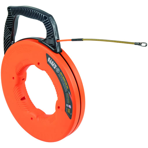 Klein Tool - Klein 56380 1/4" Wide Multi-Groove Fiberglass Fish Tape, 100ft (30m) Tape, Spiral Steel Leader