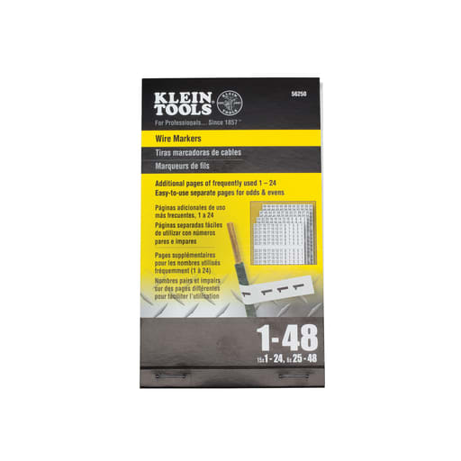 Klein Tool - Klein 56250 Wire Marker Book, Black Numerical Markers 1-48