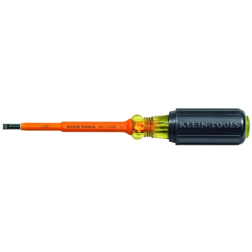 Klein Tool - Klein 601-4-INS Insulated 3/16" Cabinet-Tip Screwdriver - 4" Round-Shank
