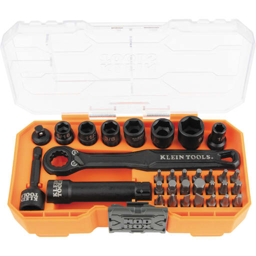 Klein Tool - Klein 65300 KNECT™ 32pc Impact-Rated Pass-Through Socket Wrench Set, 1/4" Square Drive Adapter