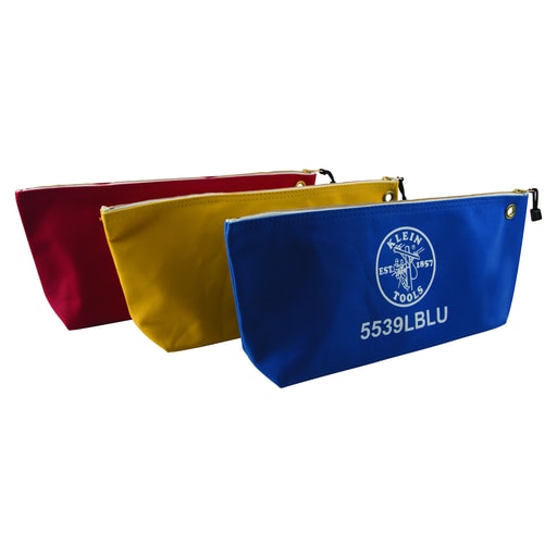 Klein Tool - Klein 5539LCPAK Zipper Bags, Large Canvas Tool Pouches, Assorted Colors, 3-Pack