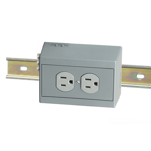 Hubbell Wiring Device - Hubbell DRUB15HCB5DIN-R UTL BOX, 15A 125V, DUP, w/CB, HORZ, GY