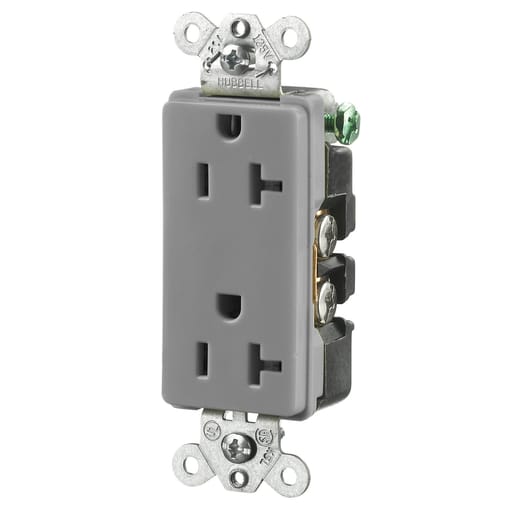 Hubbell Wiring Device - Hubbell HBL2162GY 20 Amp 125 Volt 2-Pole 3-Wire NEMA 5-20R Gray Decorator Straight Blade Receptacle